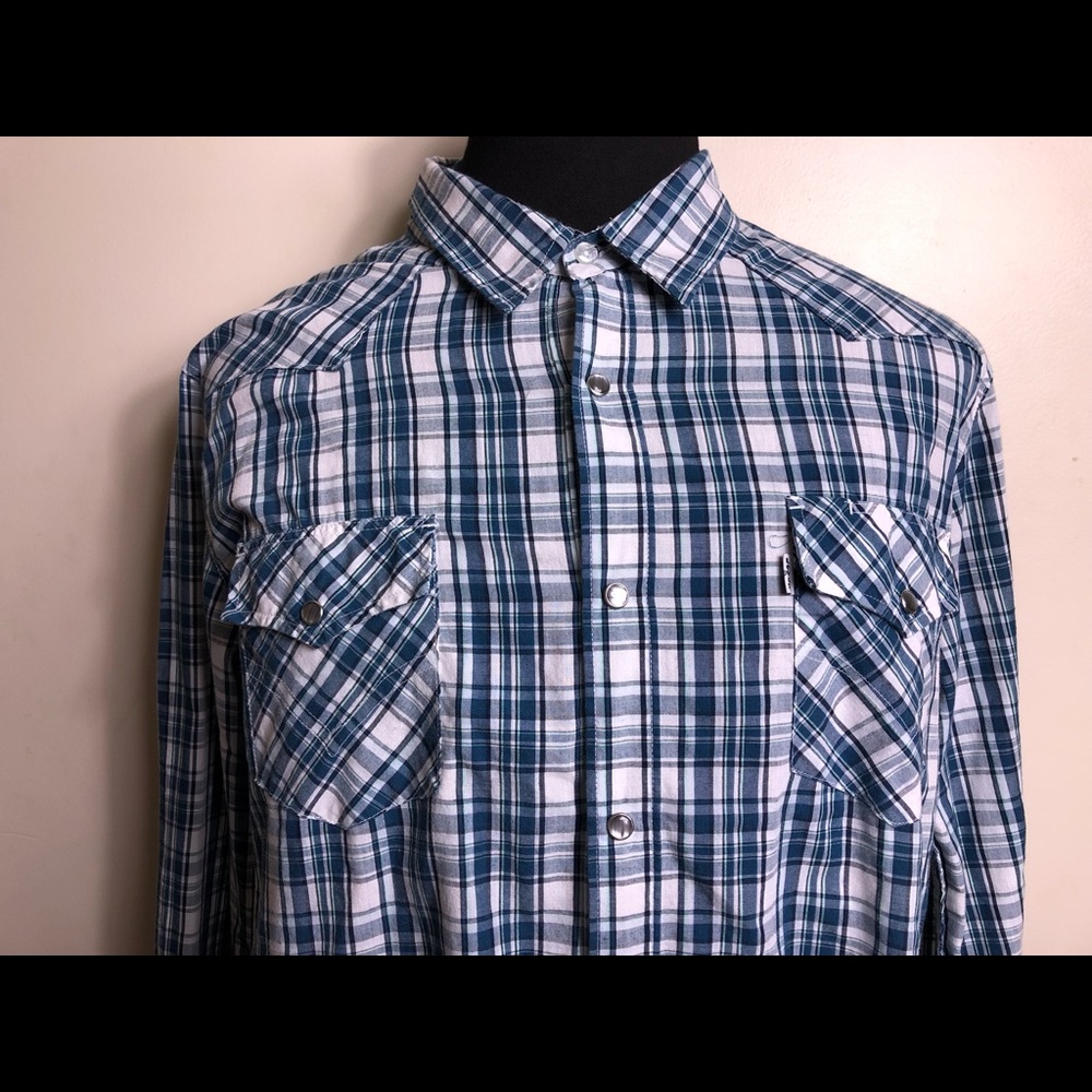 Levis Blue Casual Shirt Pearl Snap LONG SLEEVE